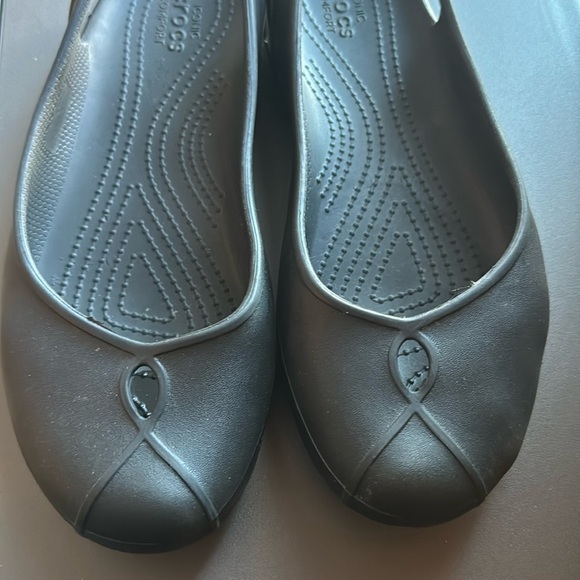 CROCS Black Peep Toe Sling Back Flat Sandal Size 9 CR5483 - Picture 4 of 9